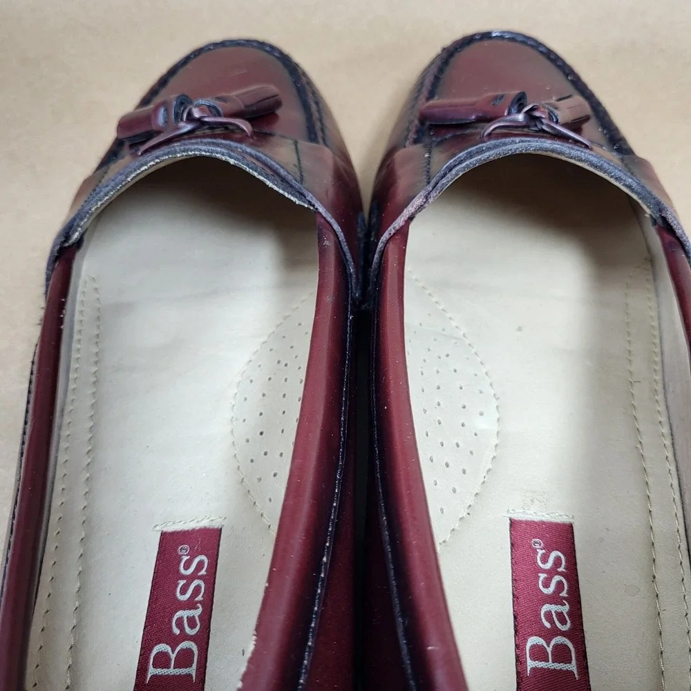 Bass Harrison Tassel Loafers Dress Shoes Mens 8.5 EE Burgundy Leather Slip On
